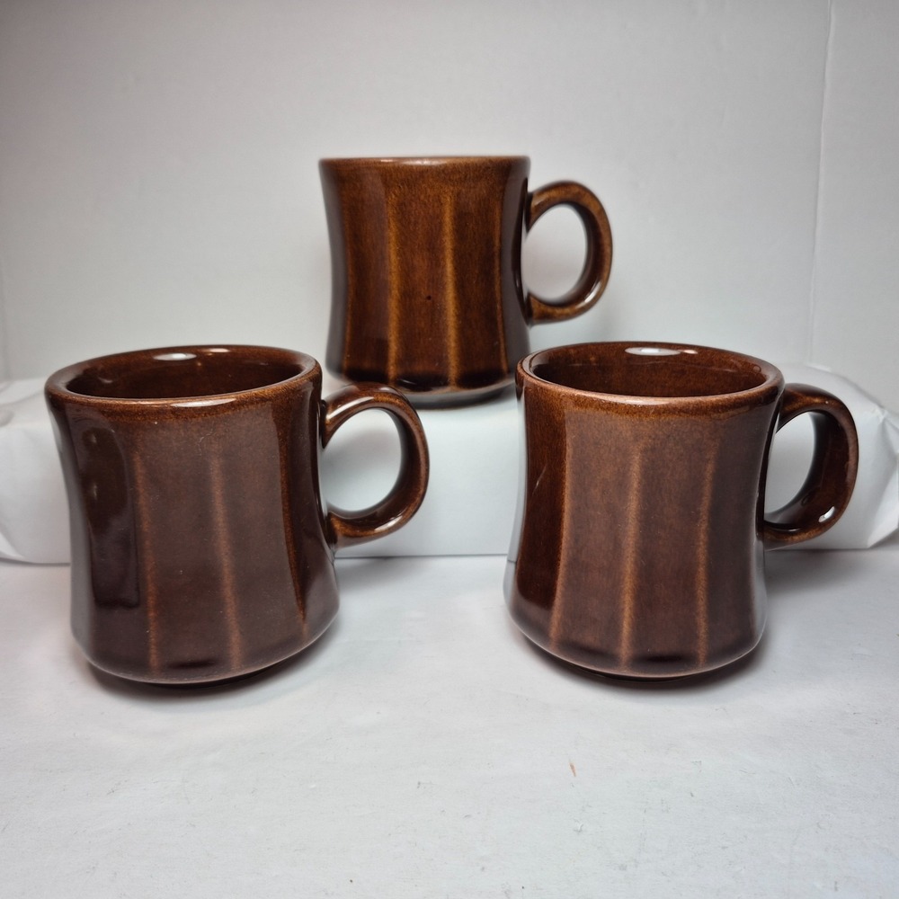 Vintage DCC USA Brown Ceramic Restaurant Ware Diner Coffee Cup Mug MCM x 3